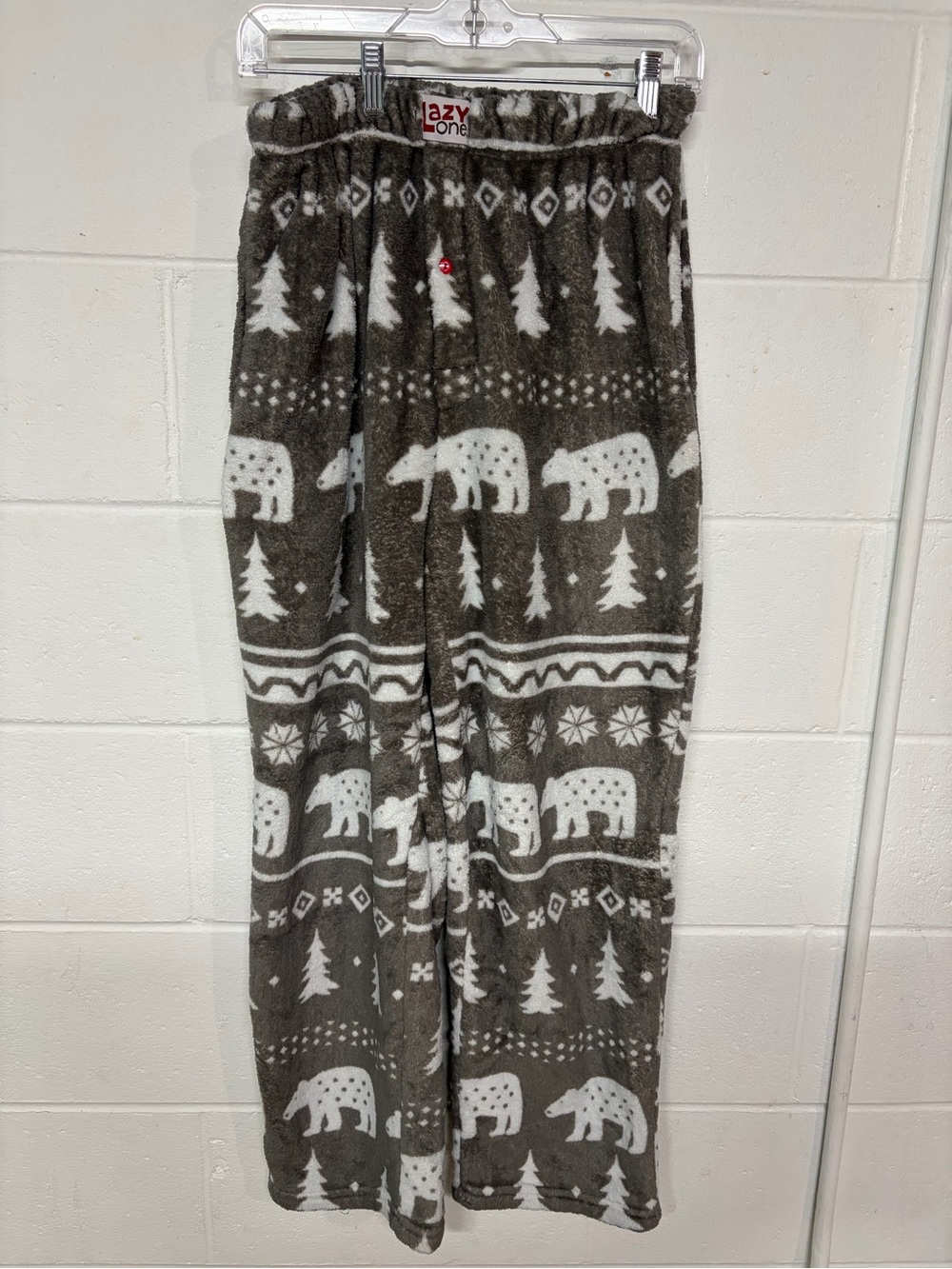 Lazy One Brown and White Bear Fleece Pajama Bottoms